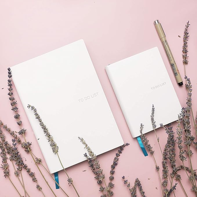 Daily to Do Checklist Notebook, Task Management, Organizer Planner, Hardcover, Ribbon Bookmark, 5.8 x 8.3”, A5 size, 110 Sheets (White)