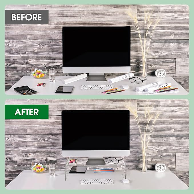 20in Large Acrylic Monitor Stand, 2-Tier Premium Large Laptop Stand, Acrylic Computer Monitor Riser for Home, Office, Business, Keyboard Storage, Multi-Media Laptop, Printer, TV