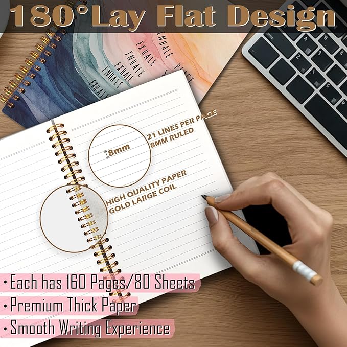 Inhale Exhale Mental Health Spiral Notebook 5.5x8.3, Therapy Journal for Mental Health, Watercolor Abstract Aesthetic Notebooks for Note Taking