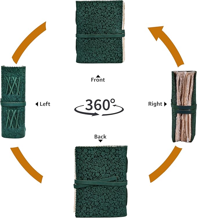 LEATHER VILLAGE Leather Bound Floral Embossed Journal for Women Men - 200 Pages, 10X7 Inches, Turquoise - Book of Shadows, Vintage Blank Paper Travel Diary, Notebook for Writing, Drawing, Sketchbook