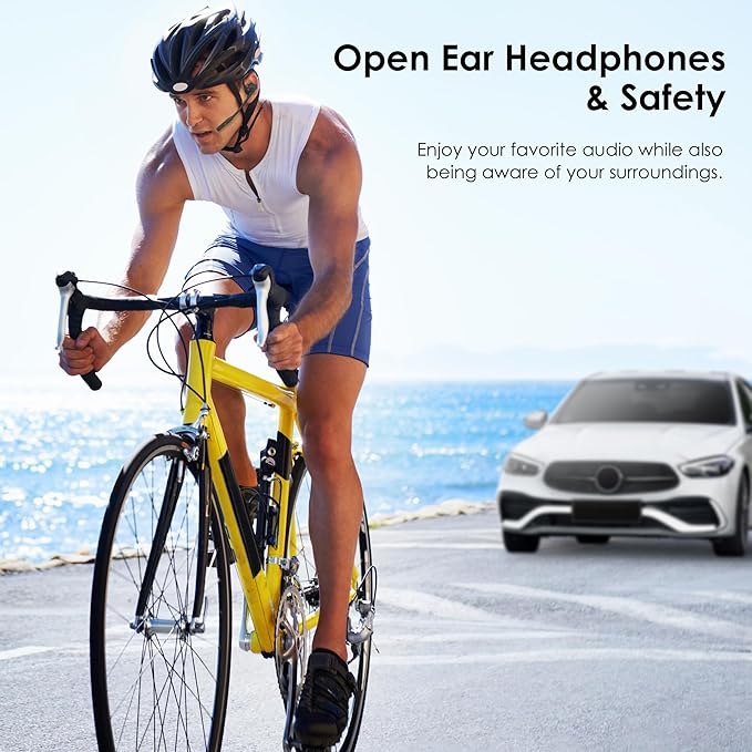 Open Ear Headphones with Mic, Bluetooth Headset with Microphone, Dual Connect Bluetooth 5.3 with AI Noise Cancelling Mic & Mute Function, Wireless Headset for Work, Sports, Drive