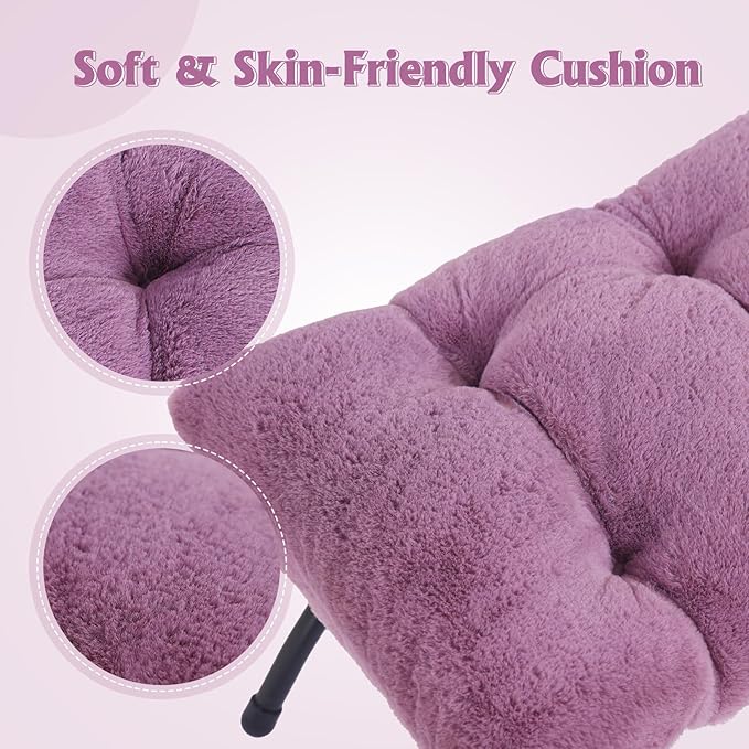 Welnow Folding Foot Stool, Upholstered Small Accent Ottoman with Detachable Thick Cotton Cushion Padded Sofa Stool and Metal Frame for Lazy Chair, Living Room, Bedroom, Plush Purple