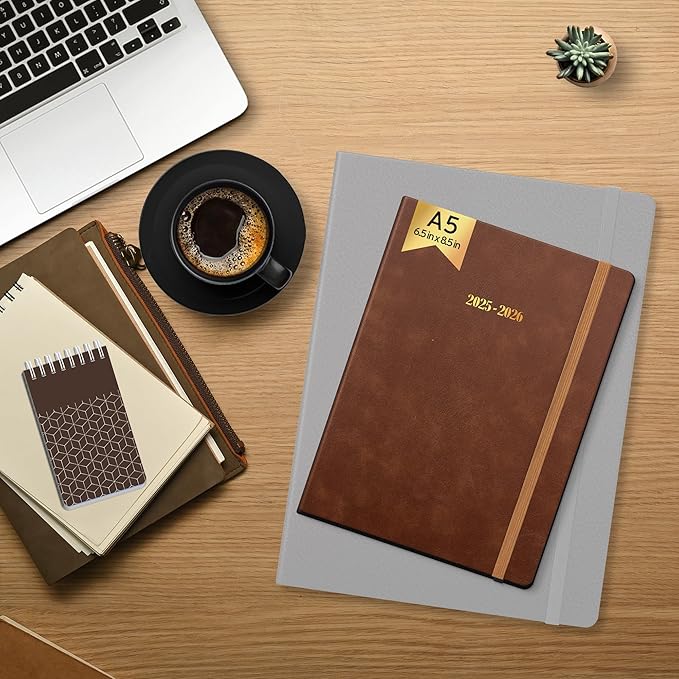 Ensight 2025-2026 HARDCOVER Leather Planner Weekly & Monthly - 6.5x8.5 Inches - Academic Planner Business Personal or Student - Pen Holder, Thick Paper, July 2025 - June 2026 (Brown)