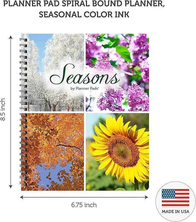 Planner Pad Spiral Bound January-December 2025/ Calendar Year 6 3/4" x 8 1/2" Medium 3-Tier Funnel Down 12 Month Organizer, Seasonal Color Ink