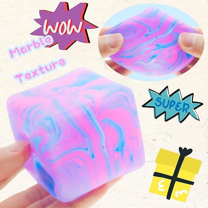 Stress Cube for Kid & Adults, Gel Filled Squishy Toys for Kids Stress Relief - High Density Squeeze Balls for Students Calming, Fidgets for Classroom Prize Toys