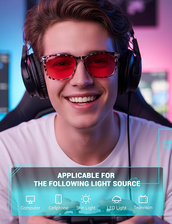 TIJN Sleep Glasses with Blue Green Light Blocking, Red Light Lens for Computer Gaming, Screen Fatigue & UV Protection