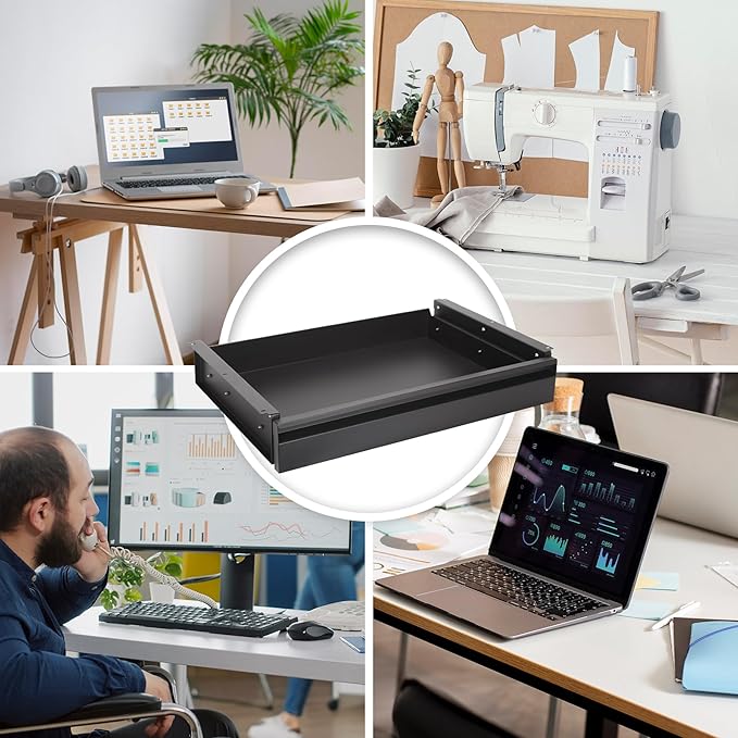 Under Desk Drawer For Desk 23.5 in, Pull out Storage Organizer with Slide Extension Mounted Under Flat Wooden Table or Workbench, Carbon Steel Hidden Desk Drawer