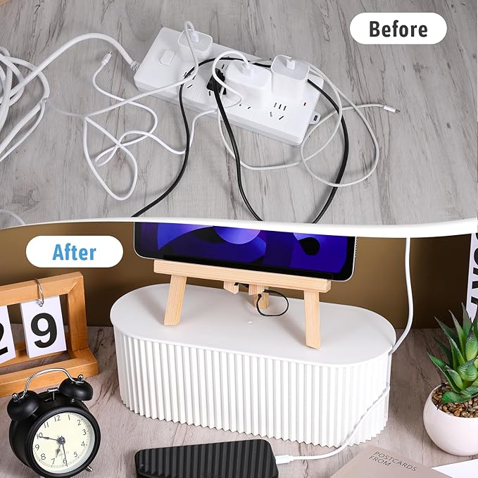 Cable Management Box Cord Hider Organizer Large Cable Organizer Box to Hide Power Strip & Under Desk, Cable Management Kit Wire Box for Power Strips, Surge Protectors, Chargers, Adapters Office Home