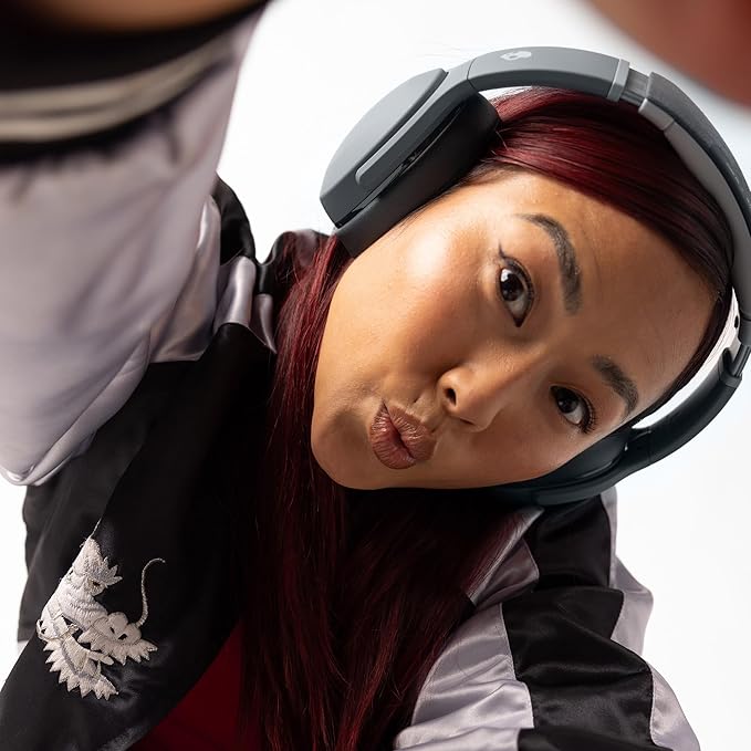 Skullcandy Crusher Evo Wireless Bluetooth Headphones with Multi-Sensory Bass and Charging Cable, Noise Isolating Over-Ear Fit, Up to 40 Hours Battery, Microphone for iPhone Android - Chill Grey