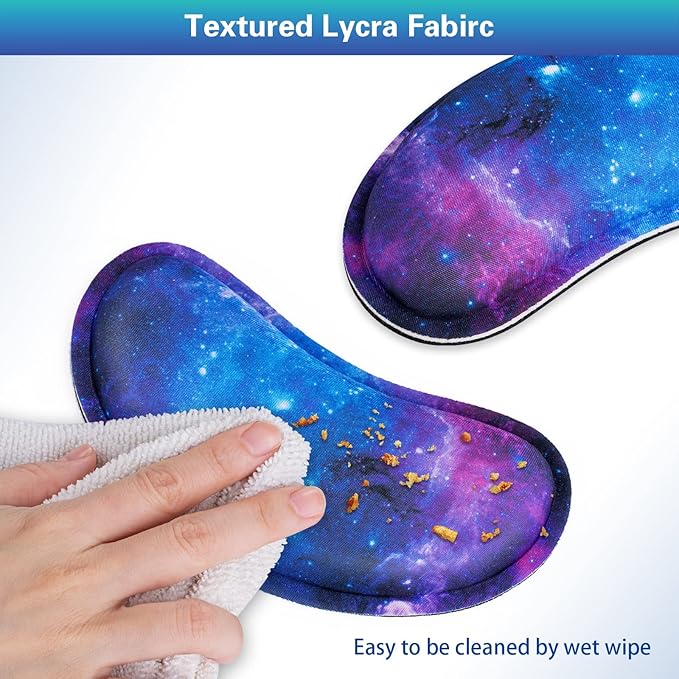 Mouse Wrist Rest, Canjoy 2 Pack Memory Foam Soft Fabric Mouse Wrist Rest Pad Support Cushion with Anti-Skid Rubber Base,Ergonomic Pain Relief Mouse Hand Rest (Blue Galaxy)