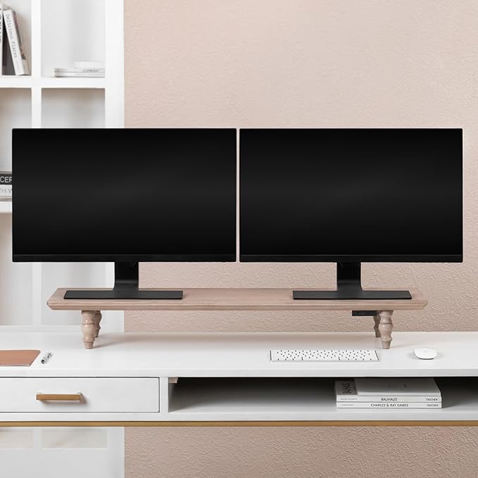 Anji Mountain Monitor Stand - Desktop Organizer & Laptop Riser, Ergonomic Monitor Riser, Space-Saving Monitor Stand for Desk, Durable Construction, Easy Assembly, Ideal for Home & Office,Biscotti