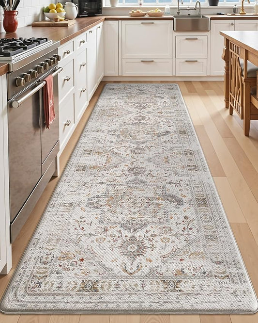 LUMI Kitchen Mat Anti Fatigue Cushioned, Memory Foam Padded Standing Rug Waterproof, Non Slip Comfort Floor Runner for Home, Sink, Laundry, Office, 24"x87", White