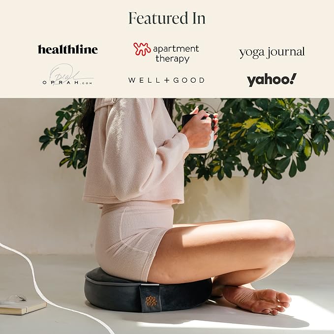 Mindful Modern Velvet Meditation Cushion | Luxe Zafu Yoga Floor Pillow Seat | Posture Support | Buckwheat Hull Filled | Large Round Cushion with Removable Washable Cover + Carry Handle