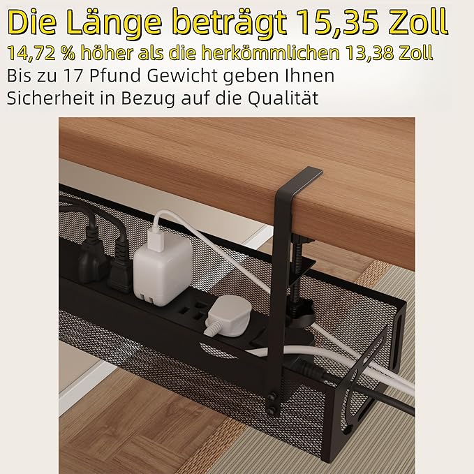 Under Desk Cable Management Tray - Management Organizers Holder, Management Under, No Drill to Desk Cable Raceway, Under Storage for Office, Kitchens, Home (Black)