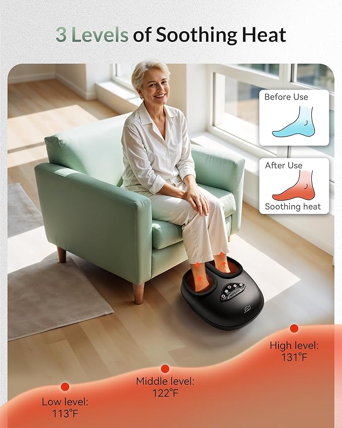 Snailax Shiatsu Foot Massager with Heat, Deep Kneading Rolling Compression Feet Massager for Plantar Fasciitis Neuropathy, 3 Heating Levels,3 Timer Option Fits Size up to 14“ Gifts for Men,Women