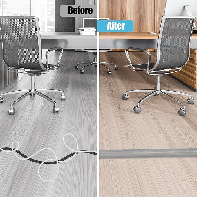 Floor Cord Cover Self Adhesive Cord Hider,3.3FT Cable Management, Extension Strip Protector for Wires, Prevent Cable Trips for Offices, Gyms, Exhibitions Cavity:0.39"(W) x 0.27"(H) Gray Wood