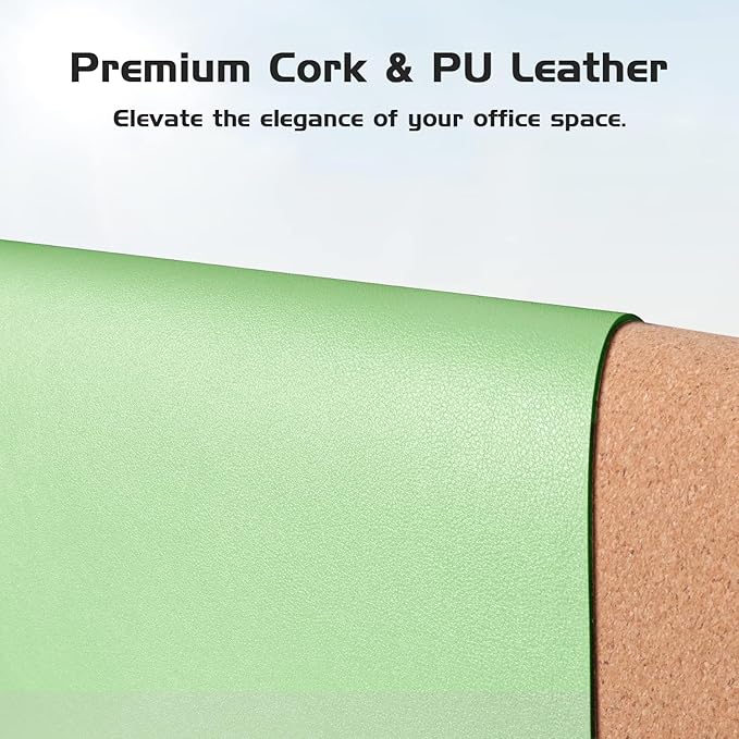Aothia Double-Sided Desk Pad, 37.8"x17" Leather Desk Mat, Eco Cork Desk Pad Protector,Large Mouse Pad,Waterproof Desk Blotter for Office/Home(Light Green)