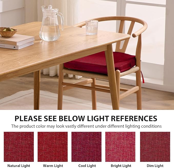 Chair Cushions for Dining Chairs, 2" Thick Seat Cushions for Kitchen Chairs, D-Shaped Chair Pads with Washable Cover, Ties and Non Slip Backing, 17'' x 16'', Set of 6, Red