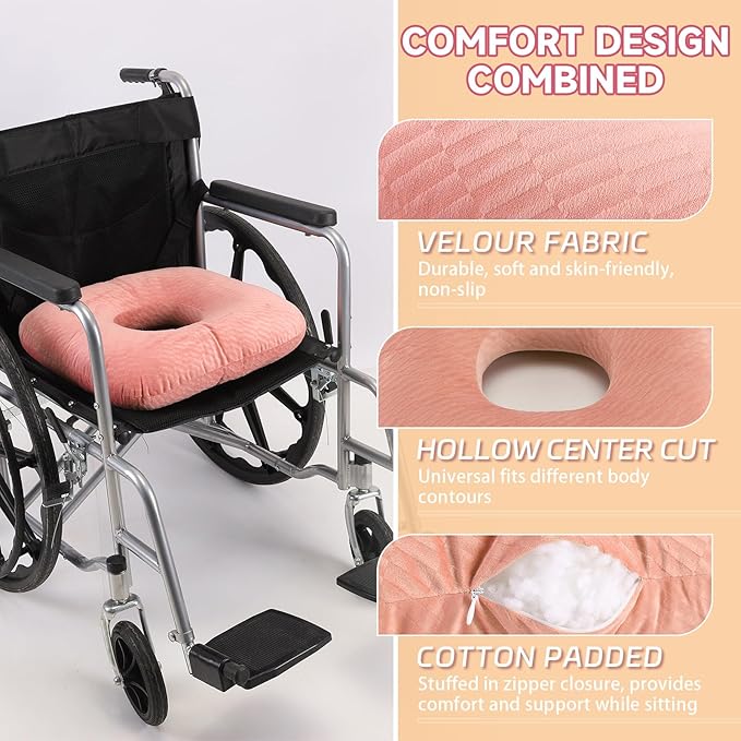 Anti-Slip Wheelchair Cushions, Bed Sore Cushions for Butt, Ergonomic Innovations Orthopedic Donut Pillow, Medical Seat Cushion for Sciatica, Back, Coccyx, Pressure Sore (Orange)