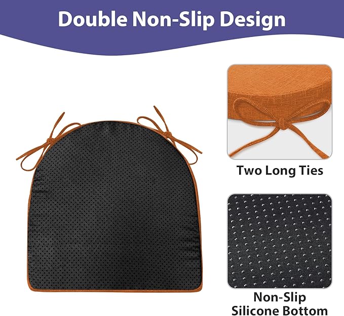 Chair Cushions for Dining Chairs with Ties and Removable Cover, Dining Kitchen Chair Pads with Non-Slip Bottom, High-Resilience Indoor Seat Cushions, 16'' x 16'' x 2'', Set of 4, Rust