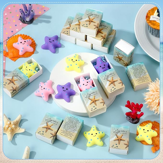 Wettarn 24 Sets Starfish Story Gifts Cute Stress Balls with Gift Boxes You Make a Difference Desk Decor Appreciation Party Favors for Employee Coworker Teacher Inspirational Stress Relief Toys