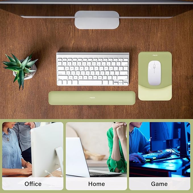 MOSISO Wrist Rest Support for Mouse Pad&Keyboard Set, Rectangular Ergonomic Mousepad Non-Slip Base Home/Office Pain Relief&Easy Typing Pad with Neoprene Cloth&Raised Curved Memory Foam, Olive Green