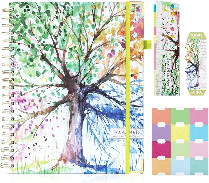 Ospelelf School Planner Undated Daily Spiral Binding Weekly Monthly Hardcover College Planners with Stickers 12 Months Productivity Journey Letter Size Colorful Tree