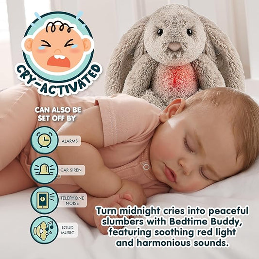 Gemma Joy Baby Sleep Soother Bunny for Baby – Cry Activated Heartbeat Stuffed Animal – Rechargeable Crib Soother with White Noise, Shush, Lullabies & Night Light – Newborn Essentials Must Haves
