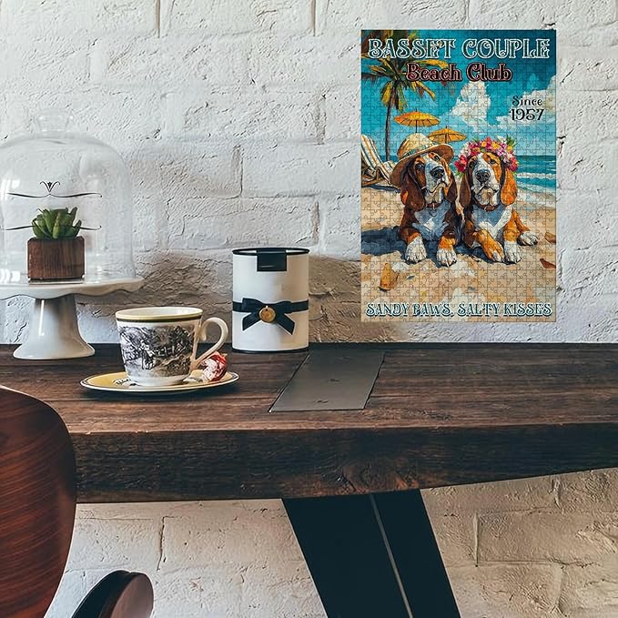 500 Piece Wooden Jigsaw Puzzle Basset Hound Dog Basset Couple for The Soul for Adults & Kids Challenging Family Activity with Stress Relief & Focus Training 20.4x15 Inch
