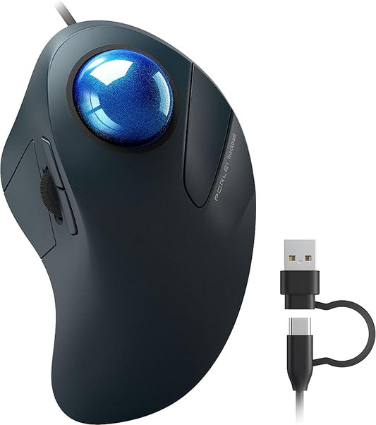 Wired Trackball Mouse for Large Hands, Ergonomic Design Reduces Wrist & Muscle Strain, Precision Tracking with Easy Index Finger Control, Compatible with PC, Laptop, Windows, Mac - Dark Blue
