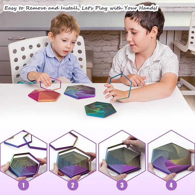 Fractal Fidget Hexagon, 3D Printed Hexagonal Toys,Hexagon Fidget Toy，Infinity Cube Fidget Toy 3D Printed Anxiety Toys for Stress Relief and Desk Fidgeting(5.75in)-(A+B)