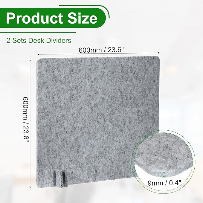 PATIKIL Desk Divider, 2 Set 24 x 24 Inch Acoustic Freestanding Desk Divider Desk Privacy Panel with 8 Pcs Support Feet for Library Office Workstation, Grey