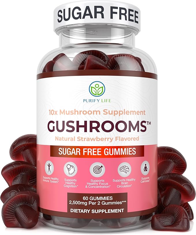 Sugar-Free Mushroom Complex Gummies - Potent 10x Mushroom Supplement with Lions Mane, Chaga, Reishi, Cordyceps Natural Stress Support, Calm Gummies, Nootropic Supplement, No Sugar or Pills