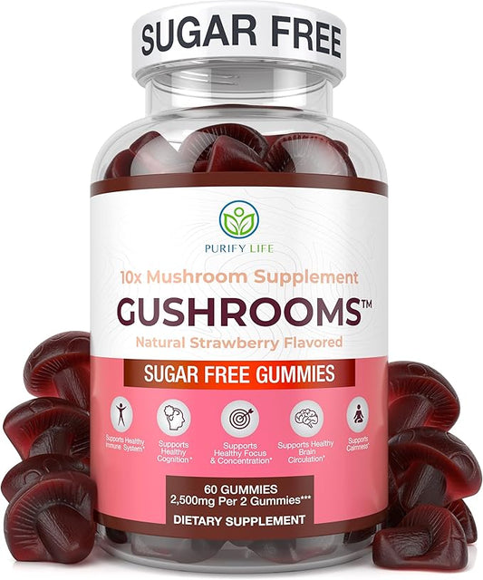 Sugar-Free Mushroom Complex Gummies - Potent 10x Mushroom Supplement with Lions Mane, Chaga, Reishi, Cordyceps Natural Stress Support, Calm Gummies, Nootropic Supplement, No Sugar or Pills