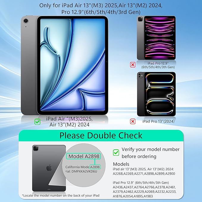 Keyboard Case for iPad Air 13 inch (M3 2025/M2, 2024),iPad Pro 12.9 inch (3/4/5/6th Gen) Magic Magnetic Backlit Keyboard Case with Multi-Touch Trackpad- Easy-Set Floating Cantilever Stand (Black)