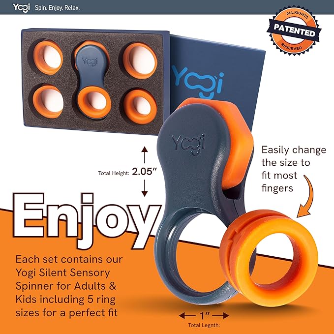 Yogi Fidget Toy – Silent Sensory Spinner for Adults & Kids – Stress Relief Fidgets for ADHD, Anxiety – Fidget Toys for Adults – Includes 5 Finger-Fit Rings – Work, School & Travel – Supernova