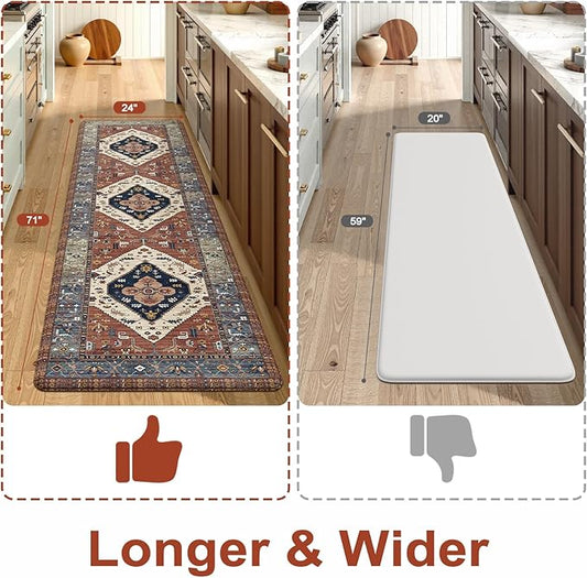 KIMODE Anti Fatigue Mats for Kitchen Floor 24"x71", Red Farmhouse Kitchen Runner Rugs, Cushioned Kitchen Floor Mats Non Skid, Boho Memory Foam Kitchen Mats for Laundry Office Sink Desk