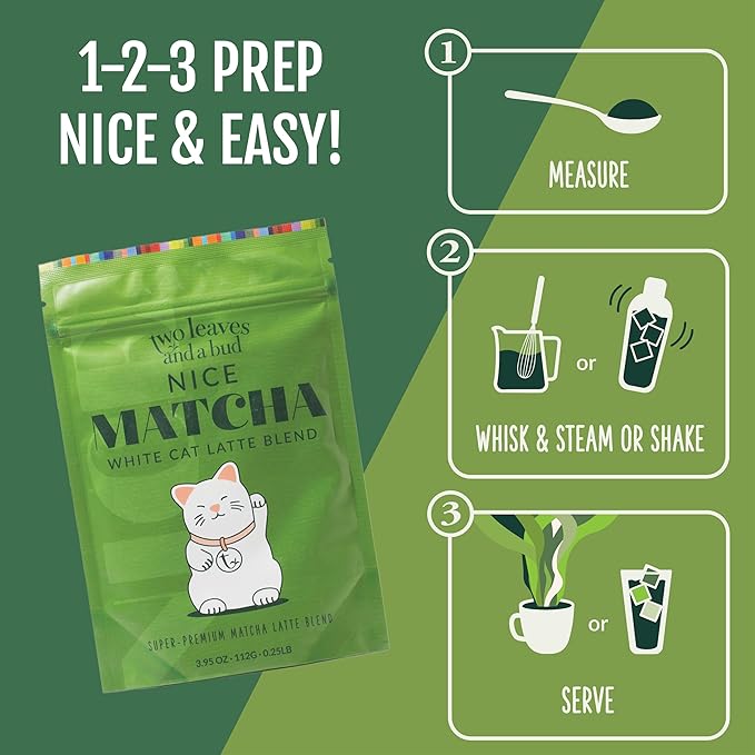 Two Leaves and a Bud Nice Matcha Latte Blend, Japanese Matcha Green Tea Powder, 2 Resealable Bags, 224g