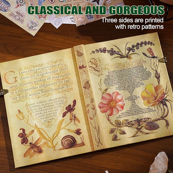 96 Sheets/192 Pages Vintage Lined Journal,Comes With Envelope Pocket Notebook Journal,Retro 3D Thorn Vine Rose Cover Hardcover Journal,Suitable As Travel Diary,A Notebook,Or Wedding Anniversary.