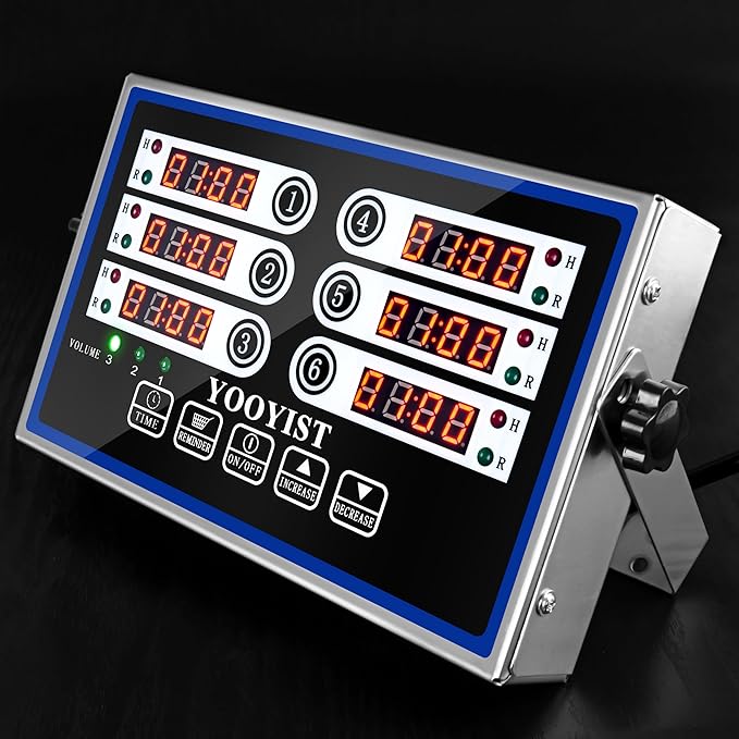 Kitchen Timers for Cooking – 6 Channel Commercial Kitchen Timer Restaurant Kitchen Supplies – Stainless Steel LED Technology Kitchen Timer Digital – Reminder Function, Loud Alarm, Black