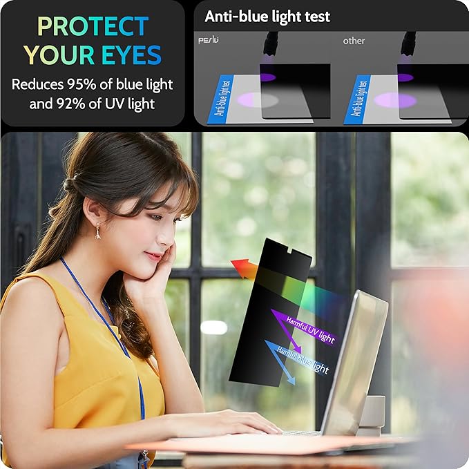 Magnetic Laptop Privacy Screen 16 inch for 16:10 Computer Monitor, 16" Removable Anti Glare Protector Blue Light Filter Shield Compatible with Lenovo Hp Dell Acer Asus Thinkpad Envy Xps