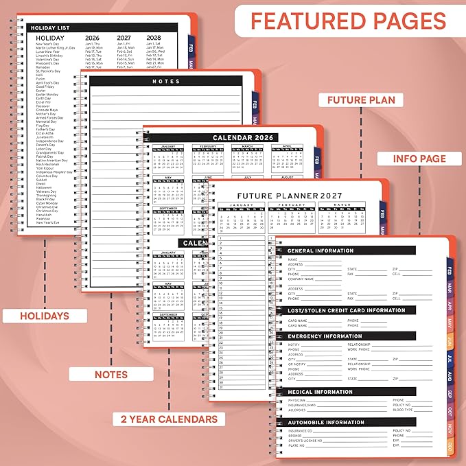 Ensight 2026 Appointment Book & Planner Ensight 8.5 x 11 inches Large Tabbed Daily Hourly Weekly Planner Schedule Book 15 Minute time Slots Business & Personal Planner Jan 2026 Dec 2026 Peach