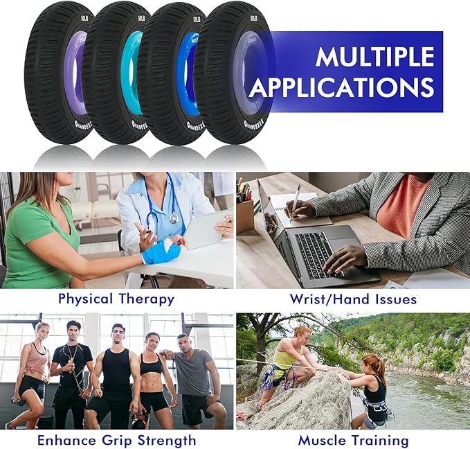 Hand Grip Strengthener, Grip Strength Tranier and Finger Excerciser, Silicone Hand Stretcher Rings for Athletes, Stress Relief, Physical Therapy, 8 Resistance Levels, 5 Pack