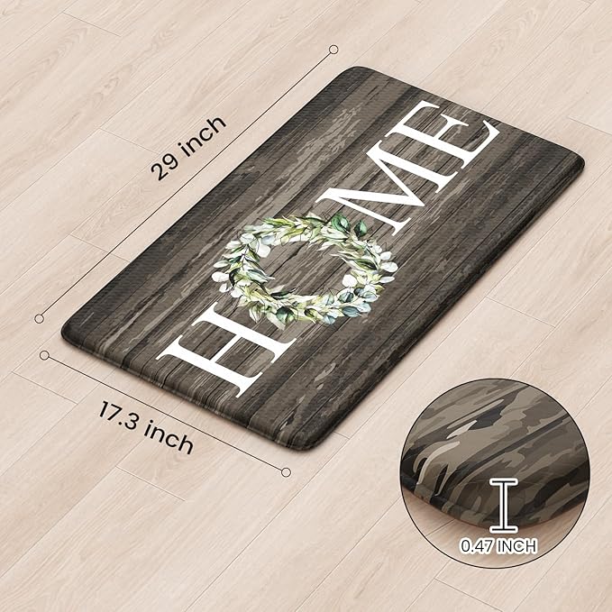 KIMODE Anti Fatigue Kitchen Mat for Floor, 17.3"x29" Farmhouse Kitchen Rug Non Slip, Cushioned Padded Kitchen Floor Mat, Comfort Waterproof Standing Mat for Laundry, Office, Sink, Desk Brown