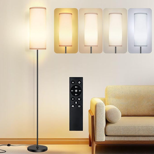 PARTPHONER Modern Floor Lamp with Remote Control - Stepless Dimmable LED Bulb, Adjustable Color Temperature & Brightness, Minimalist Tall Lamp for Living Room, Bedroom, Office, White