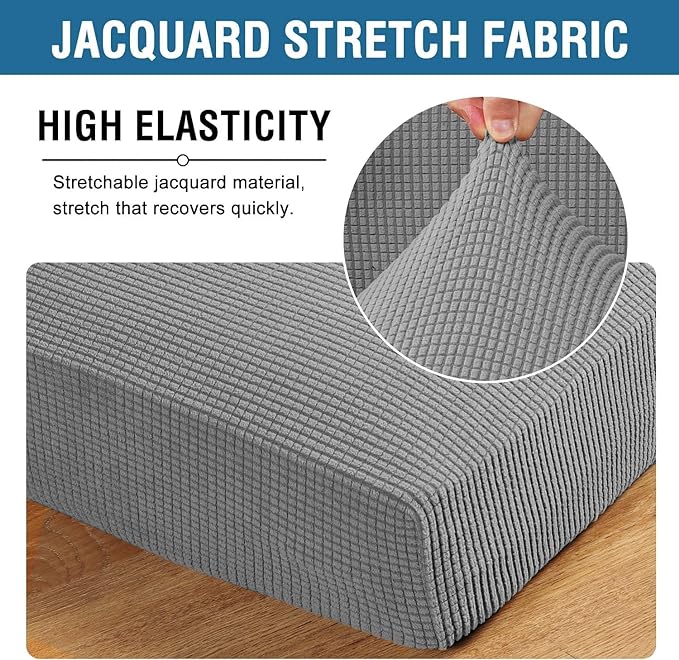 H.VERSAILTEX Super Stretch Individual Seat Sofa Covers Slipcover Sets Thick Jacquard Textured Twill Fabric (2 Piece Large Sofa Cushion Covers, Dove)