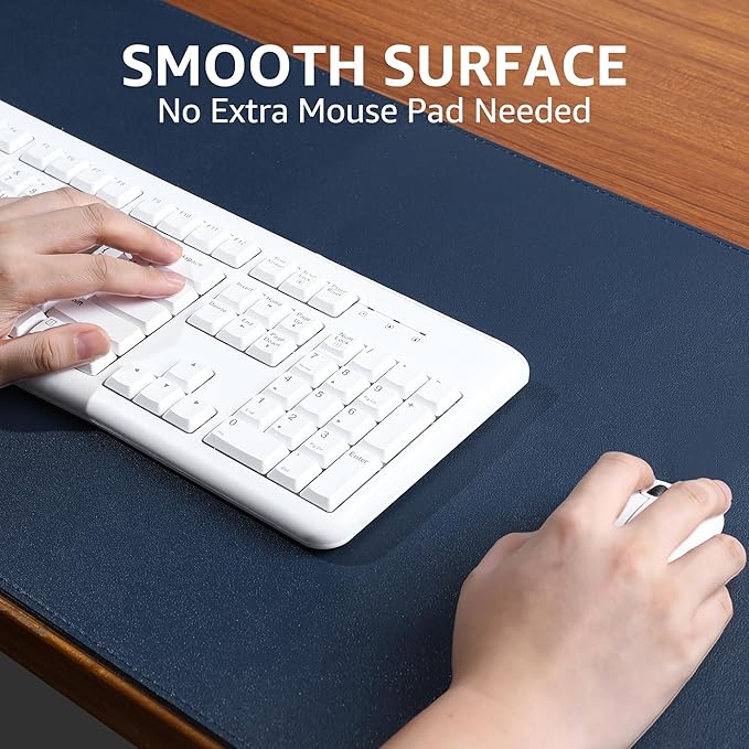PU Leather Desk Mat, Large Mouse Pad with Cork Base, Writing Desk Blotter, Desk pad for Keyboard and Mouse,Keyboard mat for Desk Decor-Computer Mouse Pad(Dark Blue, 31.5x15.7in)
