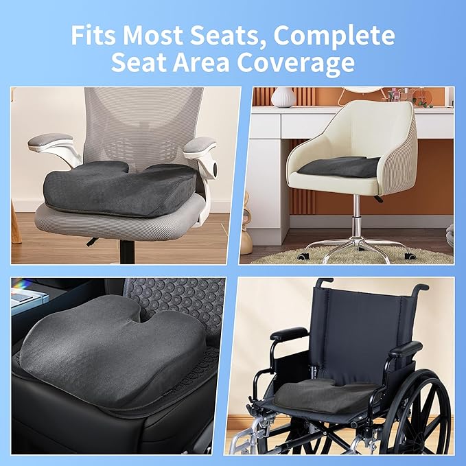 Seat Cushion for Office Chair, Gel & Memory Foam Chair Cushion, Sciatica & Coccyx Pain Relief Cushion for Long Sitting Office Workers, Car Drivers