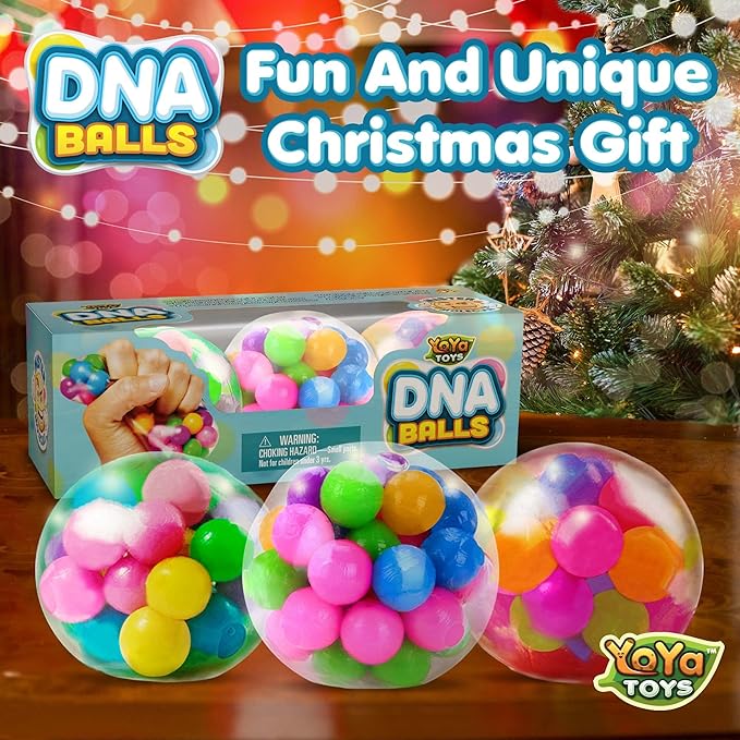 YoYa Toys DNA Balls - Fidget Toy Stress Ball - Colorful Soft Squishy - Mental Stimulation, Clarity & Focus Tool - Fun for Any Age - 3 Pack