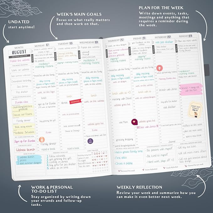 Legend Planner PRO Hourly Schedule - Weekly & Daily Organizer with Time Slots. Appointment Book Journal for Work & Personal, A4 (Mystic Grey)